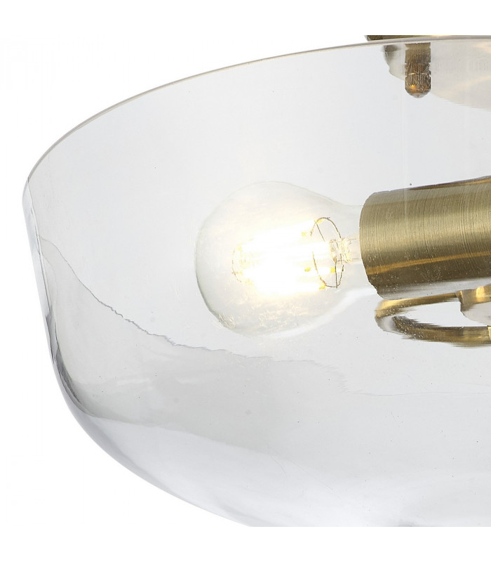 Dresden 2 Light Semi Flush Ceiling Lamp E27 With Flat Round 38cm Glass Shade Antique Brass Clear-6