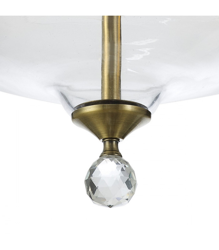 Dresden 2 Light Semi Flush Ceiling Lamp E27 With Flat Round 38cm Glass Shade Antique Brass Clear-7