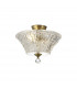 Dresden 2 Light Semi Flush Ceiling Lamp E27 With Round 38cm Patterned Glass Shade Antique Brass Clear-1