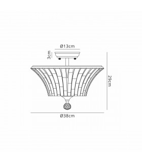 Dresden 2 Light Semi Flush Ceiling Lamp E27 With Round 38cm Patterned Glass Shade Antique Brass Clear-2