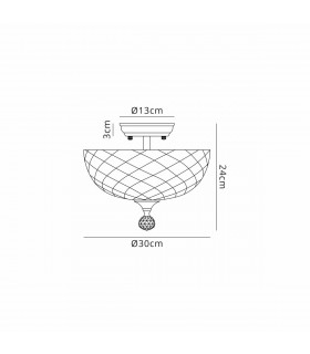 Dresden 2 Light Semi Flush Ceiling Lamp E27 With Flat Round 30cm Patterned Glass Shade Antique Brass Clear-2