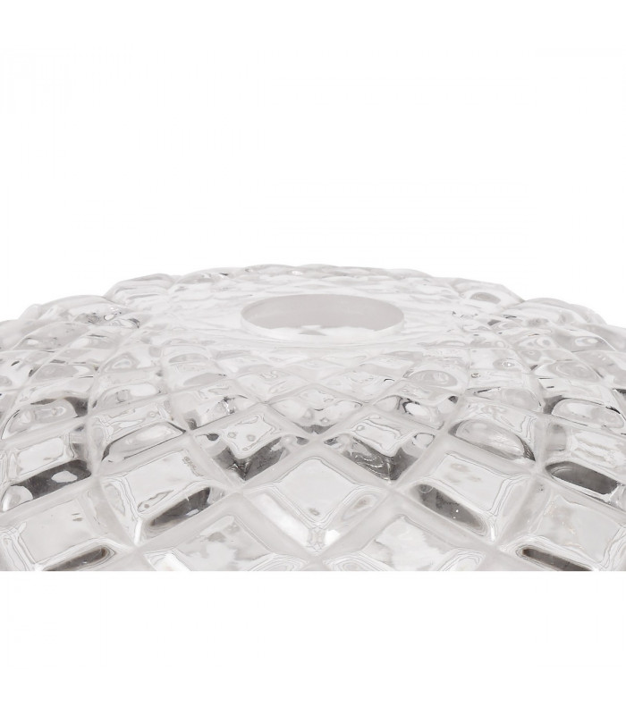 Dresden 2 Light Semi Flush Ceiling Lamp E27 With Flat Round 30cm Patterned Glass Shade Antique Brass Clear-4