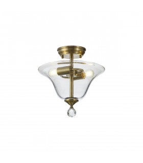 Dresden 2 Light Semi Flush Ceiling Lamp E27 With Smooth Bell 30cm Glass Shade Antique Brass Clear-1