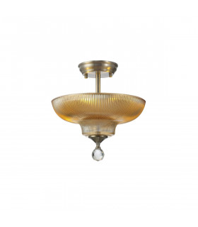 Dresden 2 Light Semi Flush Ceiling Lamp E27 With Round 30cm Glass Shade Satin Nickel Amber-1