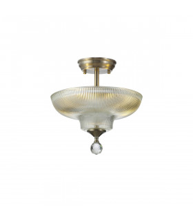 Dresden 2 Light Semi Flush Ceiling Lamp E27 With Round 30cm Glass Shade Satin Nickel Clear-1