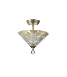 Dresden 2 Light Semi Flush Ceiling Lamp E27 With Cone 30cm Glass Shade Satin Nickel Clear-1