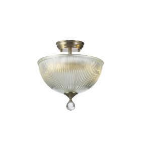 Dresden 2 Light Semi Flush Ceiling Lamp E27 With Dome 30cm Glass Shade Satin Nickel Clear-1