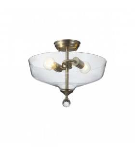 Dresden 2 Light Semi Flush Ceiling Lamp E27 With Flat Round 38cm Glass Shade Satin Nickel Clear-1