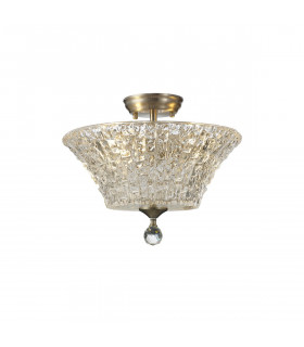 Dresden 2 Light Semi Flush Ceiling Lamp E27 With Round 38cm Patterned Glass Shade Satin Nickel Clear-1
