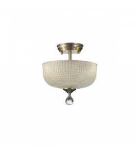 Dresden 2 Light Semi Flush Ceiling Lamp E27 With Round 26.5cm Prismatic Effect Glass Shade Satin Nickel Clear-1
