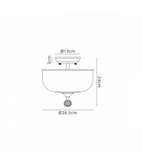 Dresden 2 Light Semi Flush Ceiling Lamp E27 With Round 26.5cm Prismatic Effect Glass Shade Satin Nickel Clear-2