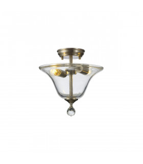 Dresden 2 Light Semi Flush Ceiling Lamp E27 With Smooth Bell 30cm Glass Shade Satin Nickel Clear-1