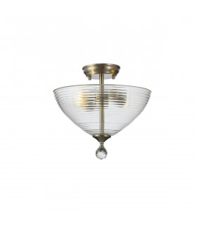 Dresden 2 Light Semi Flush Ceiling Lamp E27 With Round 33.5cm Prismatic Effect Glass Shade Satin Nickel Clear-1