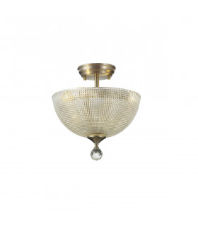 Dresden 2 Light Semi Flush Ceiling Lamp E27 With Round 30cm Prismatic Effect Glass Shade Satin Nickel Clear-1