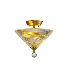 Dresden 2 Light Semi Flush Ceiling Lamp E27 With Cone 30cm Glass Shade Satin Gold Clear-1