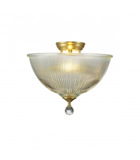 Dresden 2 Light Semi Flush Ceiling Lamp E27 With Dome 38cm Glass Shade Satin Gold Clear-1