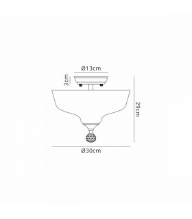Dresden 2 Light Semi Flush Ceiling Lamp E27 With Flat Round 30cm Glass Shade Satin Gold Clear-2
