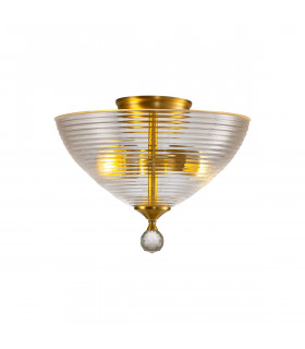 Dresden 2 Light Semi Flush Ceiling Lamp E27 With Round 33.5cm Prismatic Effect Glass Shade Satin Gold Clear-1
