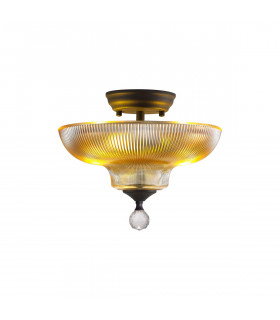 Dresden 2 Light Semi Flush Ceiling Lamp E27 With Round 30cm Glass Shade Graphite Amber-1