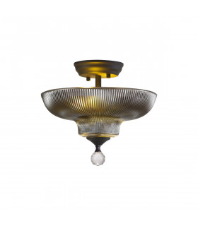 Dresden 2 Light Semi Flush Ceiling Lamp E27 With Round 30cm Glass Shade Graphite Smoked-1