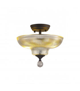 Dresden 2 Light Semi Flush Ceiling Lamp E27 With Round 30cm Glass Shade Graphite Clear-1