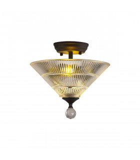 Dresden 2 Light Semi Flush Ceiling Lamp E27 With Cone 30cm Glass Shade Graphite Clear-1