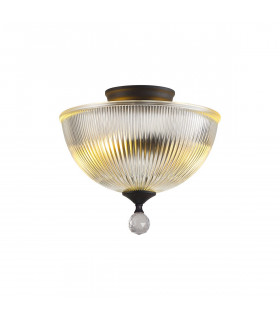 Dresden 2 Light Semi Flush Ceiling Lamp E27 With Dome 30cm Glass Shade Graphite Clear-1