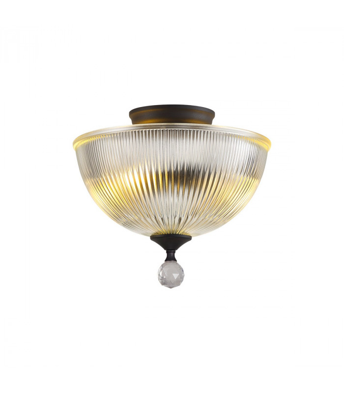 Dresden 2 Light Semi Flush Ceiling Lamp E27 With Dome 30cm Glass Shade Graphite Clear-1