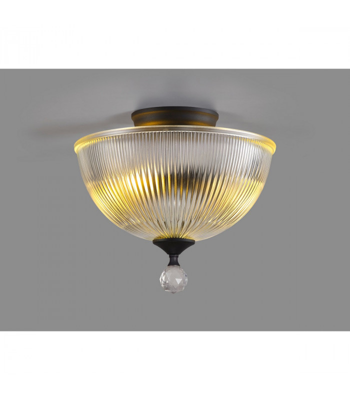 Dresden 2 Light Semi Flush Ceiling Lamp E27 With Dome 30cm Glass Shade Graphite Clear-3