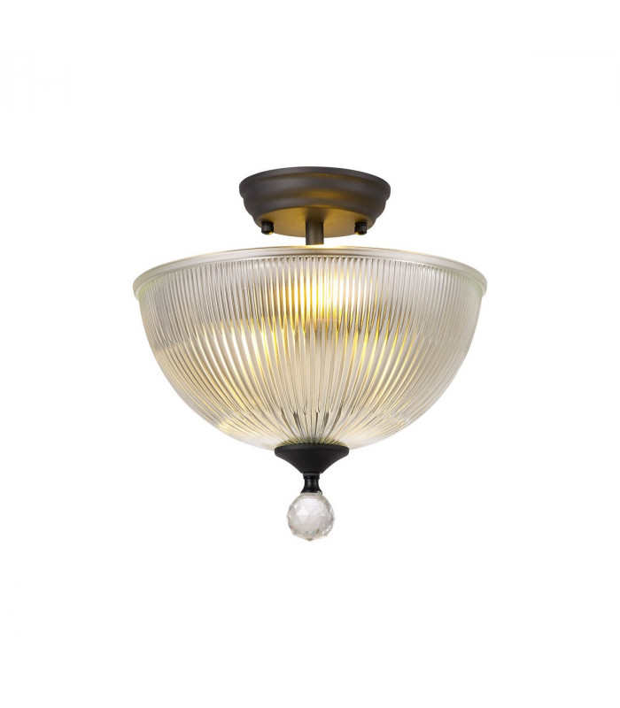 Dresden 2 Light Semi Flush Ceiling Lamp E27 With Dome 30cm Glass Shade Graphite Clear-8