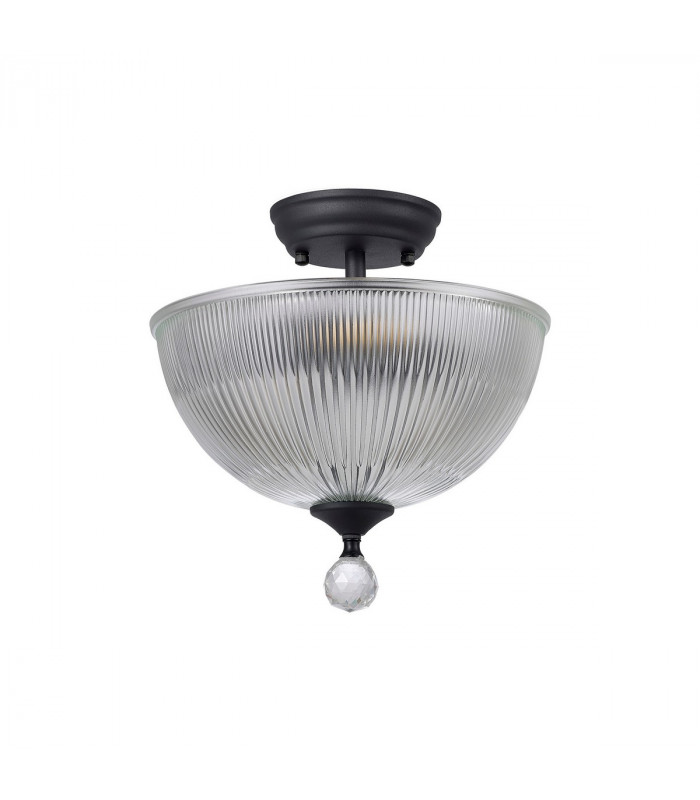 Dresden 2 Light Semi Flush Ceiling Lamp E27 With Dome 30cm Glass Shade Graphite Clear-9