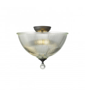 Dresden 2 Light Semi Flush Ceiling Lamp E27 With Dome 38cm Glass Shade Graphite Clear-1
