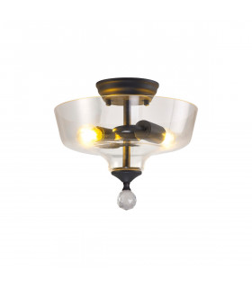 Dresden 2 Light Semi Flush Ceiling Lamp E27 With Flat Round 30cm Glass Shade Graphite Clear-1