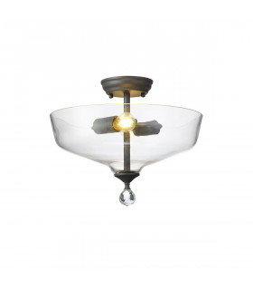 Dresden 2 Light Semi Flush Ceiling Lamp E27 With Flat Round 38cm Glass Shade Graphite Clear-1