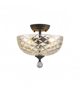 Dresden 2 Light Semi Flush Ceiling Lamp E27 With Flat Round 30cm Patterned Glass Shade Graphite Clear-1