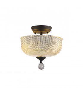 Dresden 2 Light Semi Flush Ceiling Lamp E27 With Round 26.5cm Prismatic Effect Glass Shade Graphite Clear-1