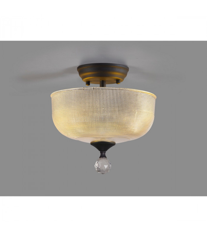Dresden 2 Light Semi Flush Ceiling Lamp E27 With Round 26.5cm Prismatic Effect Glass Shade Graphite Clear-3