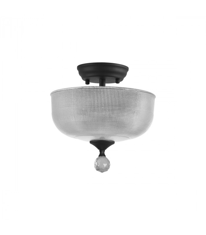 Dresden 2 Light Semi Flush Ceiling Lamp E27 With Round 26.5cm Prismatic Effect Glass Shade Graphite Clear-7