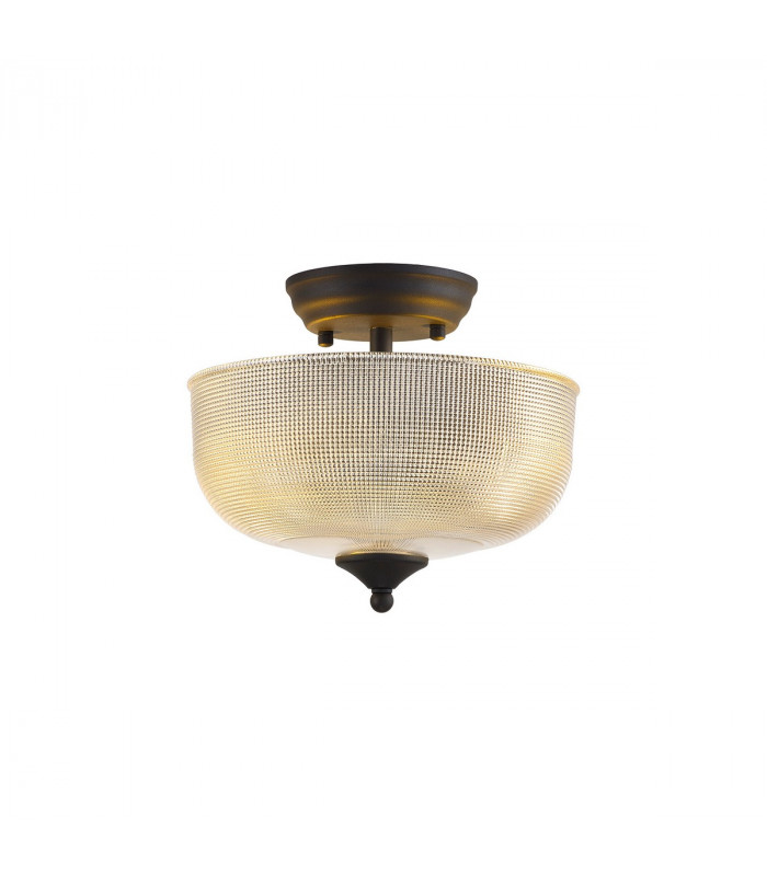 Dresden 2 Light Semi Flush Ceiling Lamp E27 With Round 26.5cm Prismatic Effect Glass Shade Graphite Clear-10