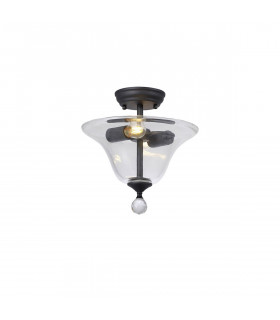 Dresden 2 Light Semi Flush Ceiling Lamp E27 With Smooth Bell 30cm Glass Shade Graphite Clear-1