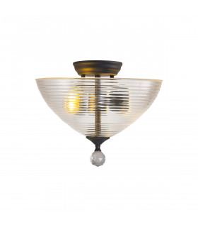 Dresden 2 Light Semi Flush Ceiling Lamp E27 With Round 33.5cm Prismatic Effect Glass Shade Graphite Clear-1
