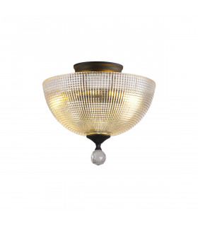 Dresden 2 Light Semi Flush Ceiling Lamp E27 With Round 30cm Prismatic Effect Glass Shade Graphite Clear-1
