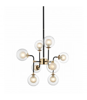 Riano Globe Pendant Ceiling Light Gold Black Glass Opal 8x G9