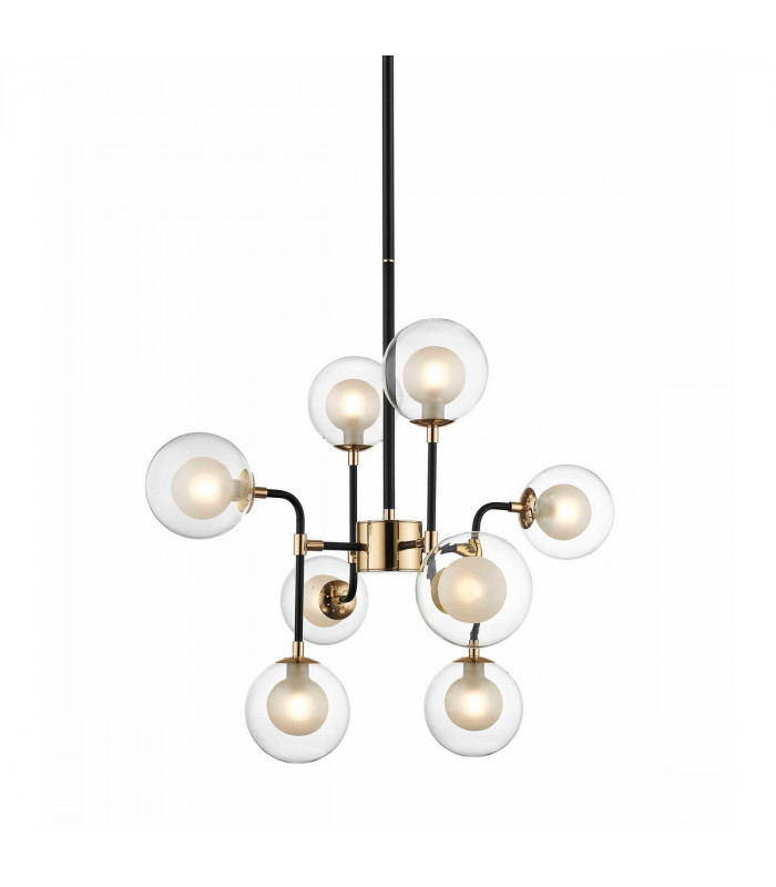 Riano Globe Pendant Ceiling Light Gold Black Glass Opal 8x G9
