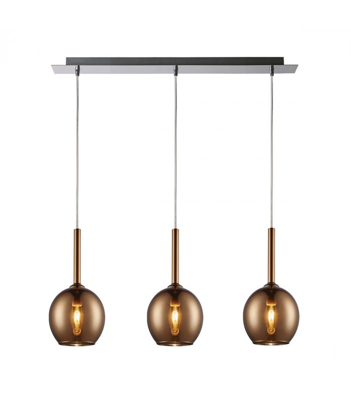 Monic Bar Pendant Ceiling Light Copper 3x E14