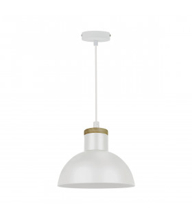 Jose Dome Pendant Ceiling Light White Wooden 1x E27
