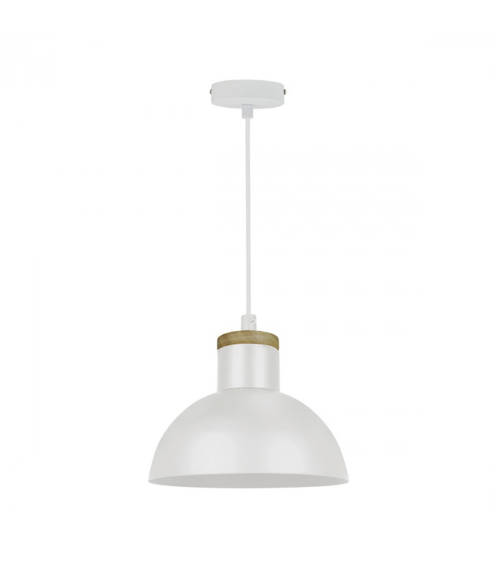 Jose Dome Pendant Ceiling Light White Wooden 1x E27