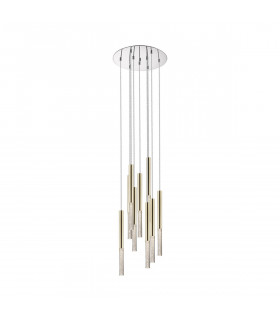 One Integrated LED 9 Light Cluster Pendant Ceiling Light French Gold Clear 3000K 4050Lm