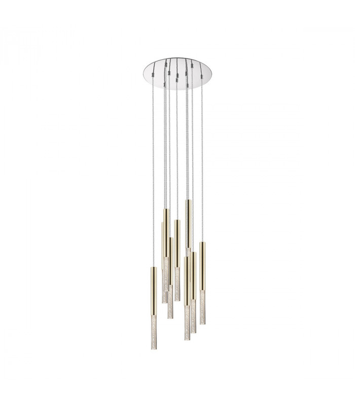 One Integrated LED 9 Light Cluster Pendant Ceiling Light French Gold Clear 3000K 4050Lm