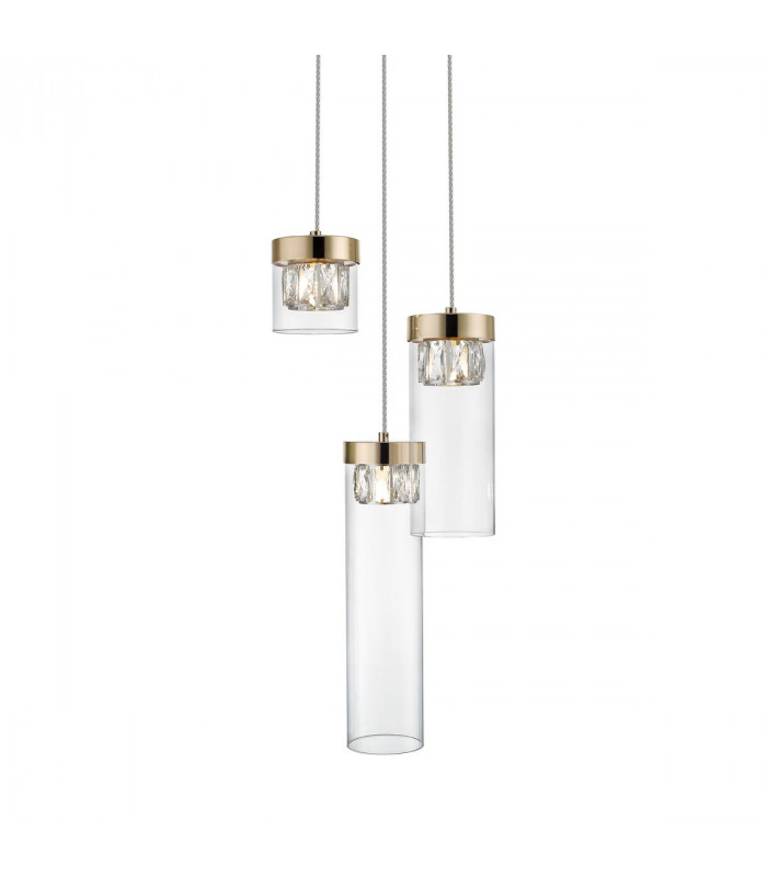 Gem Crystal Cluster Pendant Ceiling Light French Gold Clear 3x G9